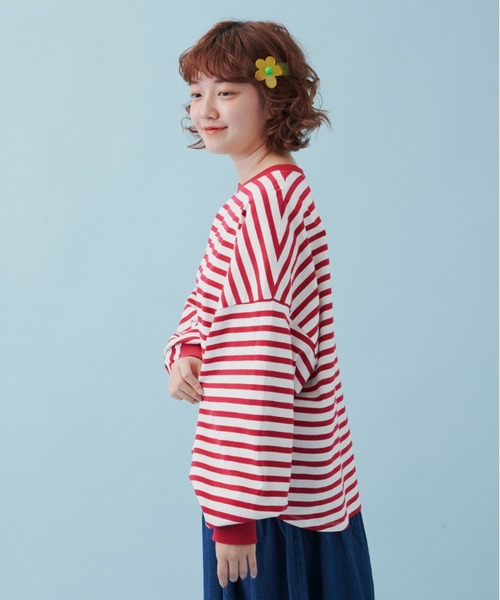 MERLOT（メルロー）の「たっぷり袖ボーダーロンT（Tシャツ/カットソー・レディース・ブラック/ネイビー/レッド・FREE）」の6枚目の写真
