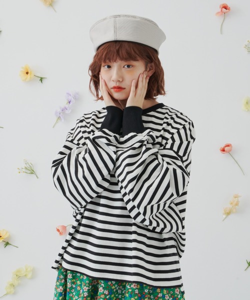 MERLOT（メルロー）の「たっぷり袖ボーダーロンT（Tシャツ/カットソー・レディース・ブラック/ネイビー/レッド・FREE）」の9枚目の写真