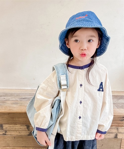 aimoha(アイモハ)の「aimoha-KIDS- 配色パイピング前開きトップス(シャツ/ブラウス・キッズ・ライトベージュ/ベージュ・90/100/80/110/130/120)」の2枚目の写真