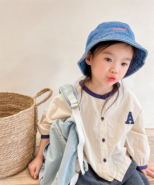 aimoha(アイモハ)の「aimoha-KIDS- 配色パイピング前開きトップス(シャツ/ブラウス・キッズ・ライトベージュ/ベージュ・90/100/80/110/130/120)」の6枚目の写真