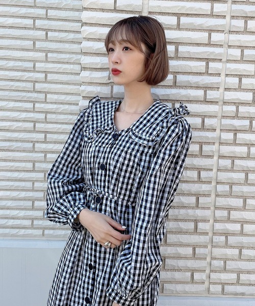 Voyage titty&Co.PETIT(ボヤージュティティアンドコープチ)の「【Voyage titty&Co.】ギンガムビックカラーシャツワンピース(ワンピース・レディース・マルチ・FREE)」の4枚目の写真
