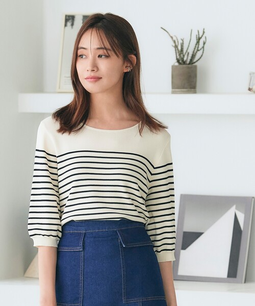 grove（グローブ）の「◆大人気商品再入荷！【ひんやり/UV/洗える】やわらかドライタッチパフ袖ニットTee（ニット/セーター・レディース・ブラック/ブルー系2/アイボリー/アイボリー系2/グリーン/イエロー系7/ワインレッド/グリーン系その他6・01/02/03/05/04）」の3枚目の写真