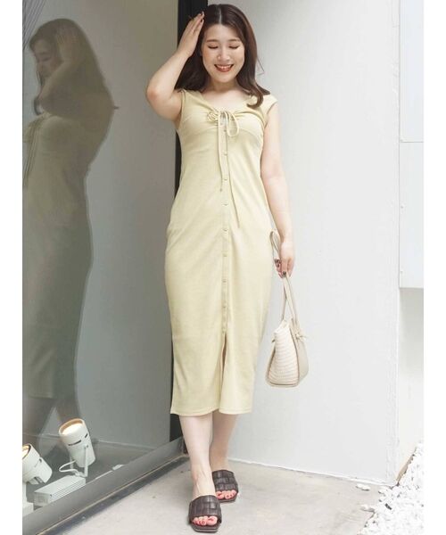 MERCURYDUO（マーキュリーデュオ）の「2WAYギャザーオープンカットワンピース（ワンピース・レディース・グリーン/ブラック/ライム・FREE）」の5枚目の写真