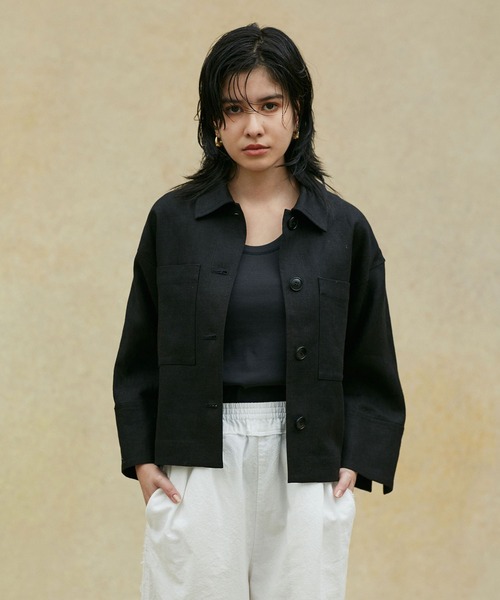NANO universe（ナノユニバース）の「LB.02/リネンショートジャケット（ミリタリージャケット・レディース・ブラック/ベージュ・Ⅰ/Ⅱ）」の15枚目の写真