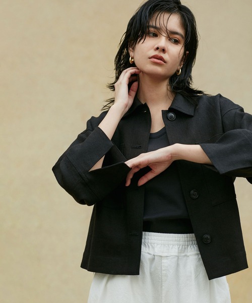 NANO universe（ナノユニバース）の「LB.02/リネンショートジャケット（ミリタリージャケット・レディース・ブラック/ベージュ・Ⅰ/Ⅱ）」の13枚目の写真