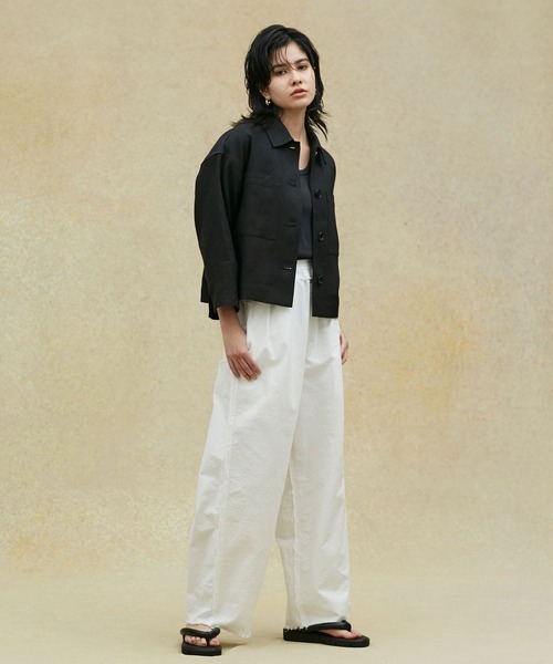 NANO universe（ナノユニバース）の「LB.02/リネンショートジャケット（ミリタリージャケット・レディース・ブラック/ベージュ・Ⅰ/Ⅱ）」の9枚目の写真