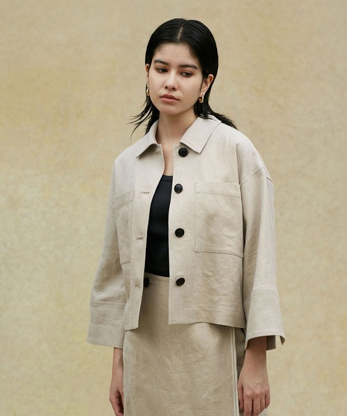 NANO universe（ナノユニバース）の「LB.02/リネンショートジャケット（ミリタリージャケット・レディース・ブラック/ベージュ・Ⅰ/Ⅱ）」の7枚目の写真