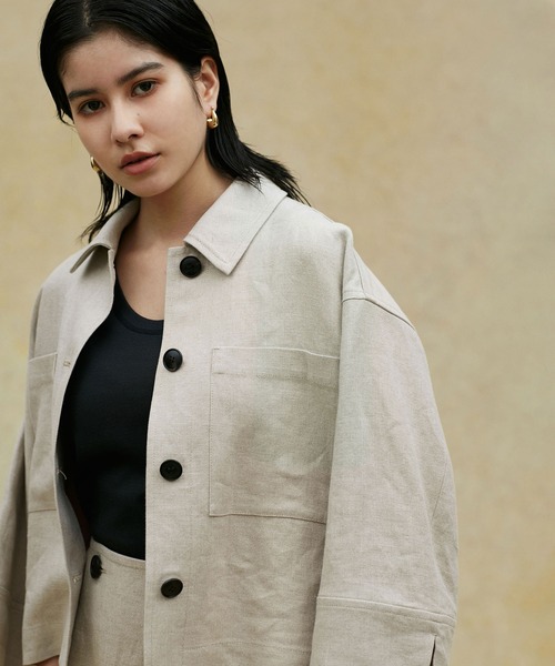 NANO universe（ナノユニバース）の「LB.02/リネンショートジャケット（ミリタリージャケット・レディース・ブラック/ベージュ・Ⅰ/Ⅱ）」の11枚目の写真