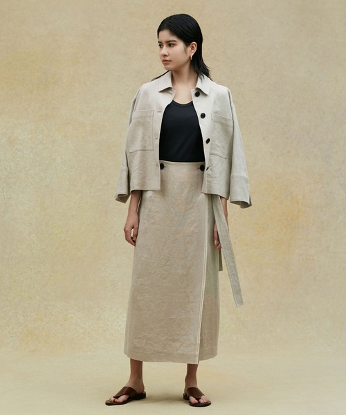 NANO universe（ナノユニバース）の「LB.02/リネンショートジャケット（ミリタリージャケット・レディース・ブラック/ベージュ・Ⅰ/Ⅱ）」の3枚目の写真