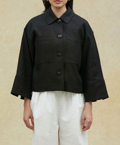 NANO universe（ナノユニバース）の「LB.02/リネンショートジャケット（ミリタリージャケット・レディース・ブラック/ベージュ・Ⅰ/Ⅱ）」の16枚目の写真