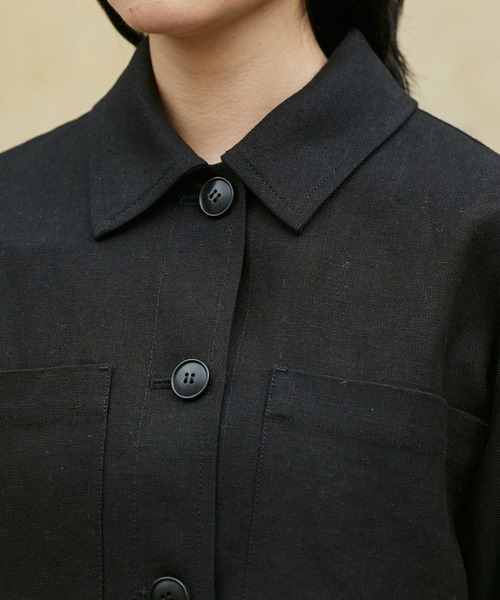 NANO universe（ナノユニバース）の「LB.02/リネンショートジャケット（ミリタリージャケット・レディース・ブラック/ベージュ・Ⅰ/Ⅱ）」の6枚目の写真