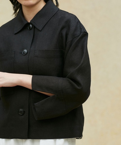 NANO universe（ナノユニバース）の「LB.02/リネンショートジャケット（ミリタリージャケット・レディース・ブラック/ベージュ・Ⅰ/Ⅱ）」の12枚目の写真