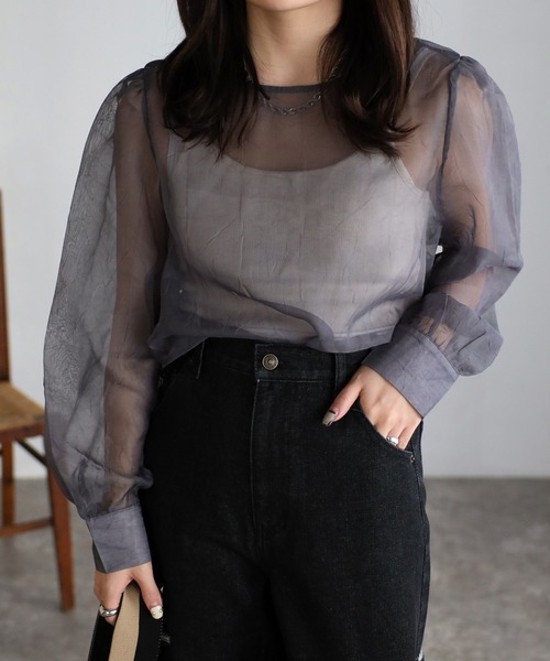 sakishimatokyo（サキシマトーキョー）の「シアーブラウス / シアーパフトップス（シャツ/ブラウス・レディース・ブラック/アイボリー/ブルーグレー/モカ/ライトグリーン/ライトパープル・FREE）」の9枚目の写真