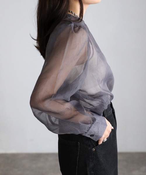 sakishimatokyo（サキシマトーキョー）の「シアーブラウス / シアーパフトップス（シャツ/ブラウス・レディース・ブラック/アイボリー/ブルーグレー/モカ/ライトグリーン/ライトパープル・FREE）」の8枚目の写真