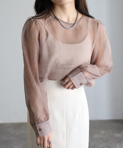 sakishimatokyo（サキシマトーキョー）の「シアーブラウス / シアーパフトップス（シャツ/ブラウス・レディース・ブラック/アイボリー/ブルーグレー/モカ/ライトグリーン/ライトパープル・FREE）」の7枚目の写真