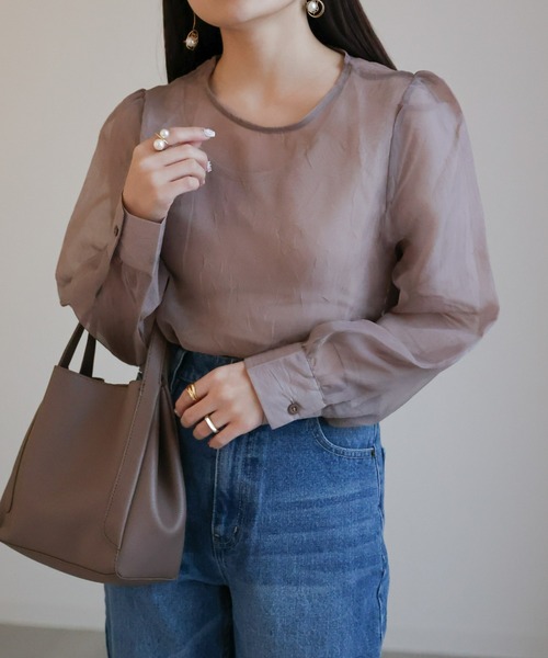 sakishimatokyo（サキシマトーキョー）の「シアーブラウス / シアーパフトップス（シャツ/ブラウス・レディース・ブラック/アイボリー/ブルーグレー/モカ/ライトグリーン/ライトパープル・FREE）」の15枚目の写真