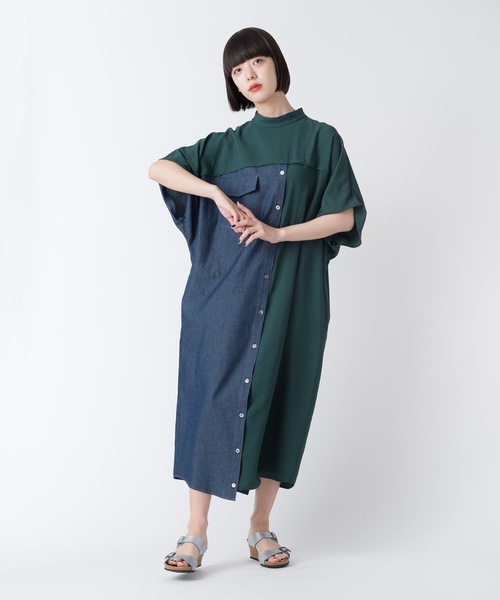 La SRIC（ラスリック）の「La SRIC / アシンメトリーデニムドッキングOP（ワンピース・レディース・ブラック/グリーン・38）」の21枚目の写真