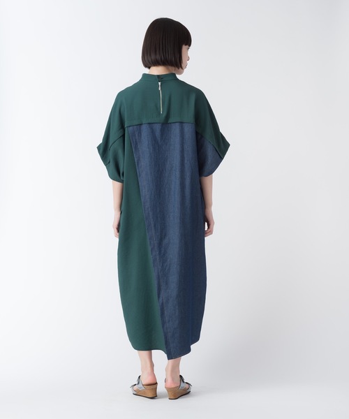 La SRIC（ラスリック）の「La SRIC / アシンメトリーデニムドッキングOP（ワンピース・レディース・ブラック/グリーン・38）」の3枚目の写真