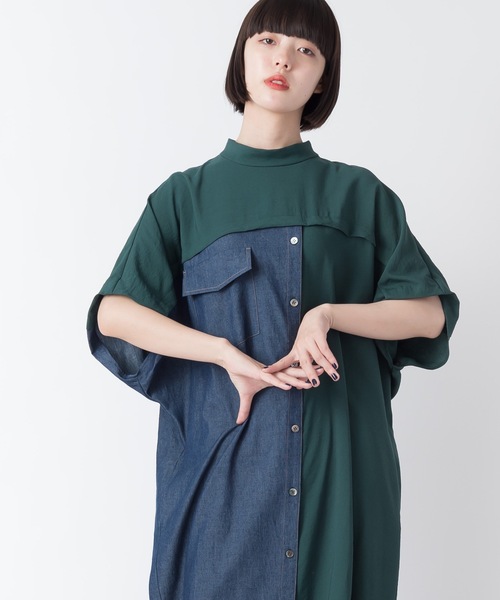 La SRIC（ラスリック）の「La SRIC / アシンメトリーデニムドッキングOP（ワンピース・レディース・ブラック/グリーン・38）」の11枚目の写真