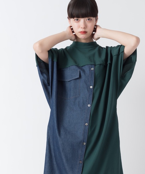 La SRIC（ラスリック）の「La SRIC / アシンメトリーデニムドッキングOP（ワンピース・レディース・ブラック/グリーン・38）」の17枚目の写真
