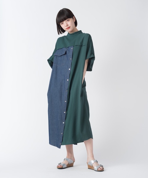 La SRIC（ラスリック）の「La SRIC / アシンメトリーデニムドッキングOP（ワンピース・レディース・ブラック/グリーン・38）」の15枚目の写真