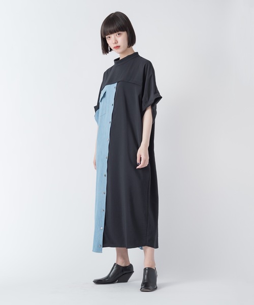 La SRIC（ラスリック）の「La SRIC / アシンメトリーデニムドッキングOP（ワンピース・レディース・ブラック/グリーン・38）」の22枚目の写真