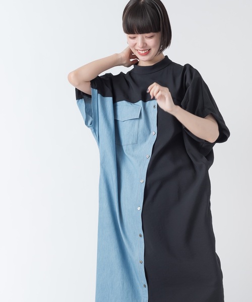 La SRIC（ラスリック）の「La SRIC / アシンメトリーデニムドッキングOP（ワンピース・レディース・ブラック/グリーン・38）」の8枚目の写真