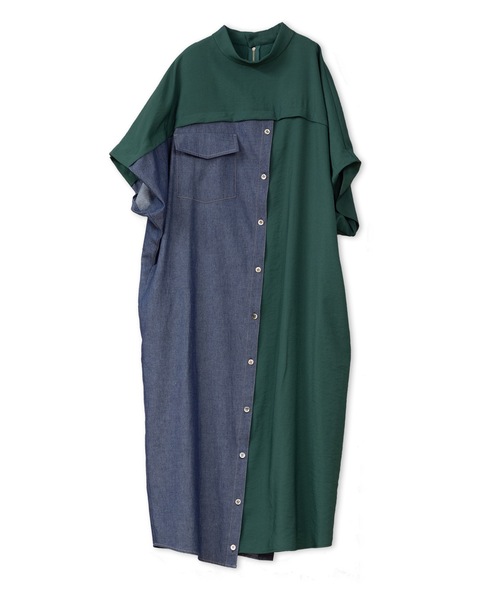 La SRIC（ラスリック）の「La SRIC / アシンメトリーデニムドッキングOP（ワンピース・レディース・ブラック/グリーン・38）」の5枚目の写真