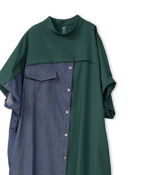 La SRIC（ラスリック）の「La SRIC / アシンメトリーデニムドッキングOP（ワンピース・レディース・ブラック/グリーン・38）」の19枚目の写真