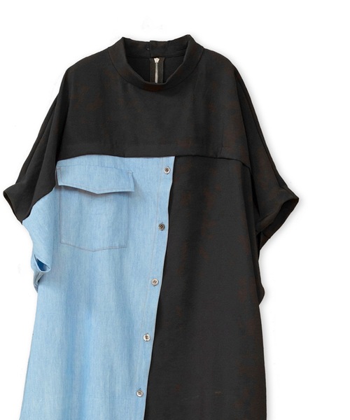 La SRIC（ラスリック）の「La SRIC / アシンメトリーデニムドッキングOP（ワンピース・レディース・ブラック/グリーン・38）」の6枚目の写真