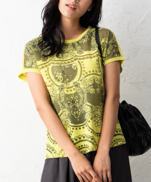 aunt lily（アントリリー）の「カットワークプリント半袖Tシャツ（Tシャツ/カットソー・レディース・ブラック/オフホワイト/ブルー/レモンイエロー・LL/3L/S/M/L）」の4枚目の写真