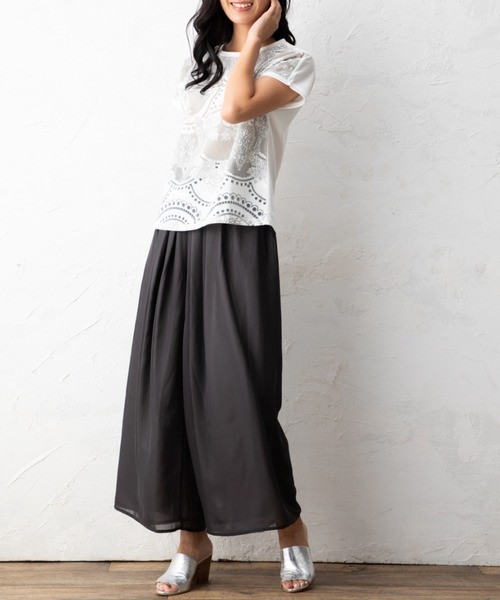 aunt lily（アントリリー）の「カットワークプリント半袖Tシャツ（Tシャツ/カットソー・レディース・ブラック/オフホワイト/ブルー/レモンイエロー・LL/3L/S/M/L）」の5枚目の写真
