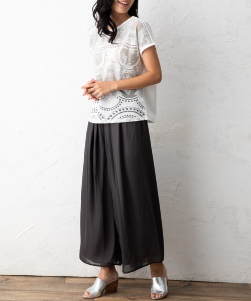 aunt lily（アントリリー）の「カットワークプリント半袖Tシャツ（Tシャツ/カットソー・レディース・ブラック/オフホワイト/ブルー/レモンイエロー・LL/3L/S/M/L）」の6枚目の写真