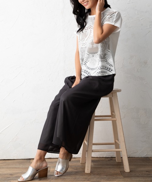 aunt lily（アントリリー）の「カットワークプリント半袖Tシャツ（Tシャツ/カットソー・レディース・ブラック/オフホワイト/ブルー/レモンイエロー・LL/3L/S/M/L）」の7枚目の写真