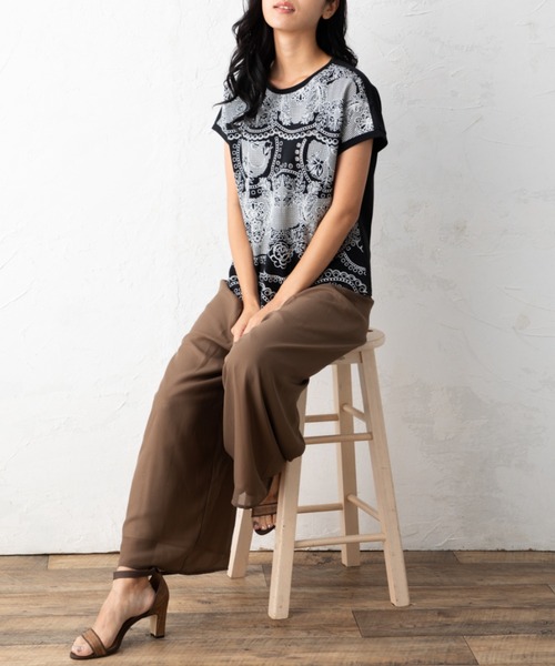 aunt lily（アントリリー）の「カットワークプリント半袖Tシャツ（Tシャツ/カットソー・レディース・ブラック/オフホワイト/ブルー/レモンイエロー・LL/3L/S/M/L）」の10枚目の写真