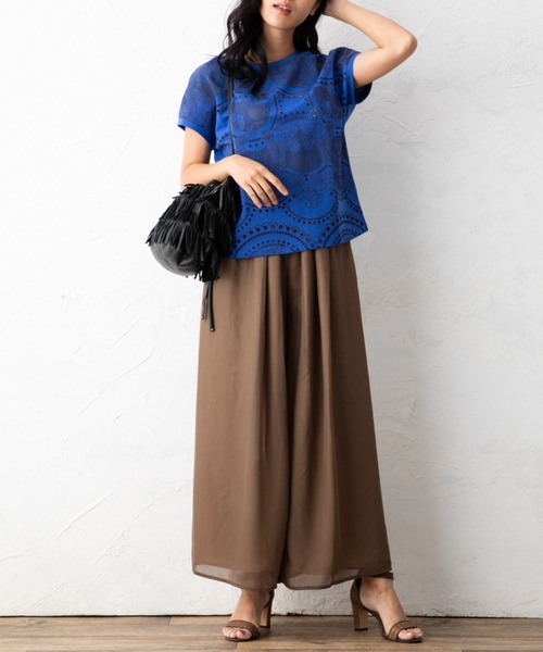 aunt lily（アントリリー）の「カットワークプリント半袖Tシャツ（Tシャツ/カットソー・レディース・ブラック/オフホワイト/ブルー/レモンイエロー・LL/3L/S/M/L）」の11枚目の写真