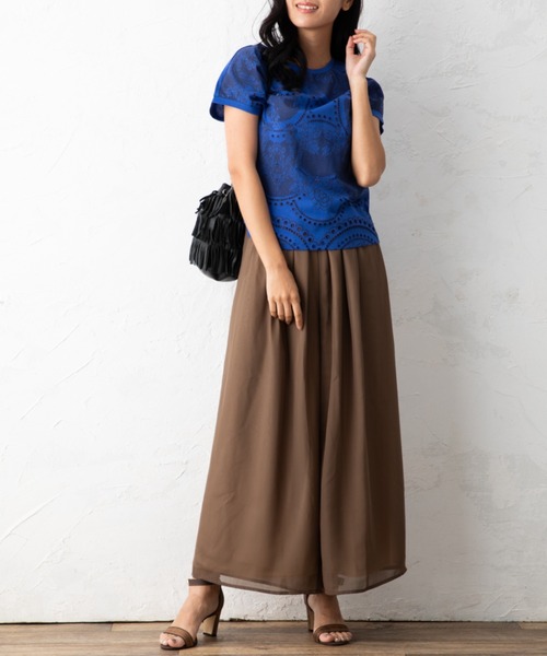 aunt lily（アントリリー）の「カットワークプリント半袖Tシャツ（Tシャツ/カットソー・レディース・ブラック/オフホワイト/ブルー/レモンイエロー・LL/3L/S/M/L）」の12枚目の写真