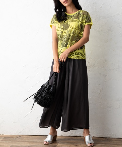 aunt lily（アントリリー）の「カットワークプリント半袖Tシャツ（Tシャツ/カットソー・レディース・ブラック/オフホワイト/ブルー/レモンイエロー・LL/3L/S/M/L）」の15枚目の写真