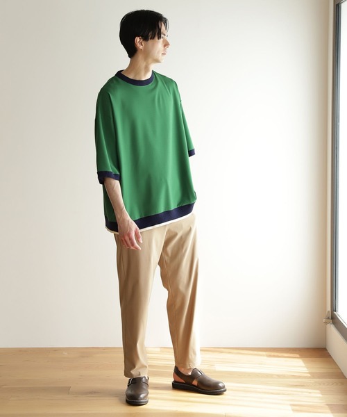 niko and...（ニコアンド）の「ニットリブ付き布帛Tシャツ（Tシャツ/カットソー・メンズ・ブラック/ベージュ/ブルー/グリーン・SMALL/MEDIUM/LARGE）」の7枚目の写真