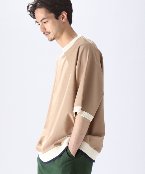 niko and...（ニコアンド）の「ニットリブ付き布帛Tシャツ（Tシャツ/カットソー・メンズ・ブラック/ベージュ/ブルー/グリーン・SMALL/MEDIUM/LARGE）」の10枚目の写真