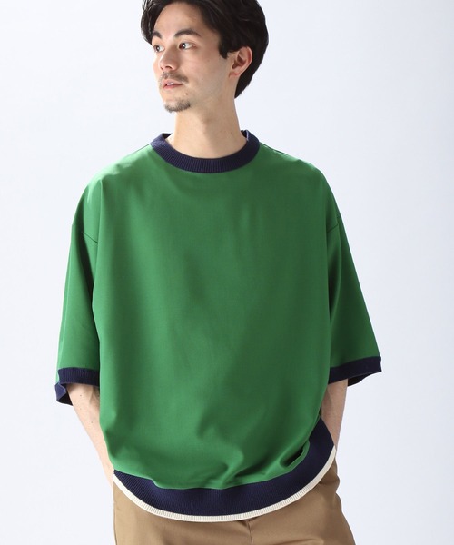 niko and...（ニコアンド）の「ニットリブ付き布帛Tシャツ（Tシャツ/カットソー・メンズ・ブラック/ベージュ/ブルー/グリーン・SMALL/MEDIUM/LARGE）」の11枚目の写真