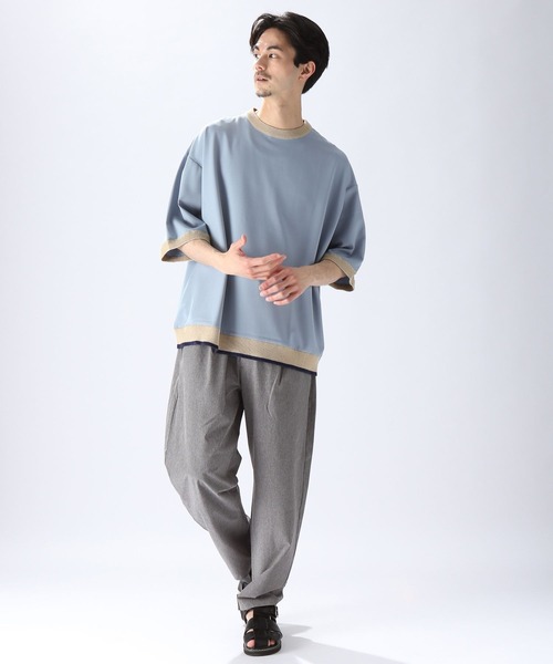 niko and...（ニコアンド）の「ニットリブ付き布帛Tシャツ（Tシャツ/カットソー・メンズ・ブラック/ベージュ/ブルー/グリーン・SMALL/MEDIUM/LARGE）」の16枚目の写真