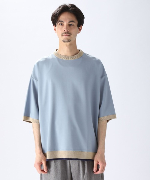 niko and...（ニコアンド）の「ニットリブ付き布帛Tシャツ（Tシャツ/カットソー・メンズ・ブラック/ベージュ/ブルー/グリーン・SMALL/MEDIUM/LARGE）」の17枚目の写真