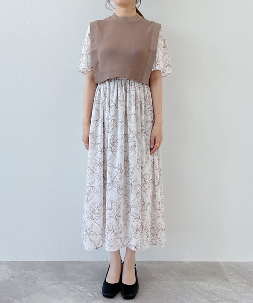 kbt様 ワンピース M白 ベストセットツイン柄ワンピース 294288（ワンピース）｜mysty