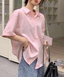 Chaco closet（チャコ クローゼット）の「ストライプビッグシルエット半袖レギュラーカラーシャツ（シャツ/ブラウス・メンズ）」