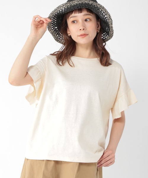 studio CLIP(スタディオクリップ)の「綿麻袖フリルカットソー(Tシャツ/カットソー・レディース・マスタード/ライトベージュ/スモーク/アイボリー・FREE)」の1枚目の写真