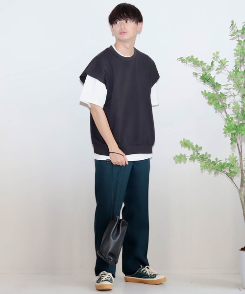Ritzy(リッツィー)の「天竺×裏毛アンサンブル Tシャツベスト レディース メンズ(Tシャツ/カットソー・メンズ・ブラック/サックスブルー/グリーン/グレイッシュベージュ・MEDIUM/LARGE/X-LARGE)」の22枚目の写真