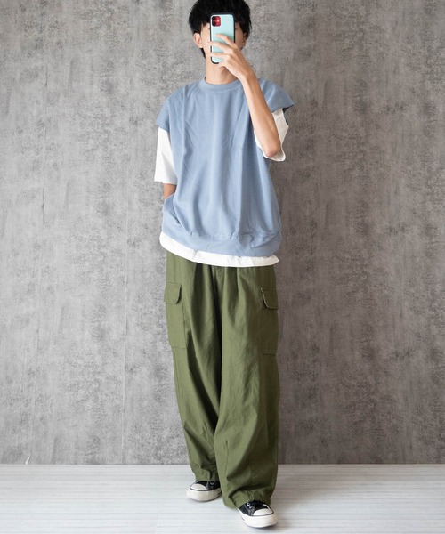 Ritzy(リッツィー)の「天竺×裏毛アンサンブル Tシャツベスト レディース メンズ(Tシャツ/カットソー・メンズ・ブラック/サックスブルー/グリーン/グレイッシュベージュ・MEDIUM/LARGE/X-LARGE)」の18枚目の写真
