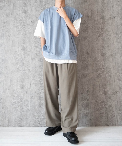 Ritzy(リッツィー)の「天竺×裏毛アンサンブル Tシャツベスト レディース メンズ(Tシャツ/カットソー・メンズ・ブラック/サックスブルー/グリーン/グレイッシュベージュ・MEDIUM/LARGE/X-LARGE)」の17枚目の写真
