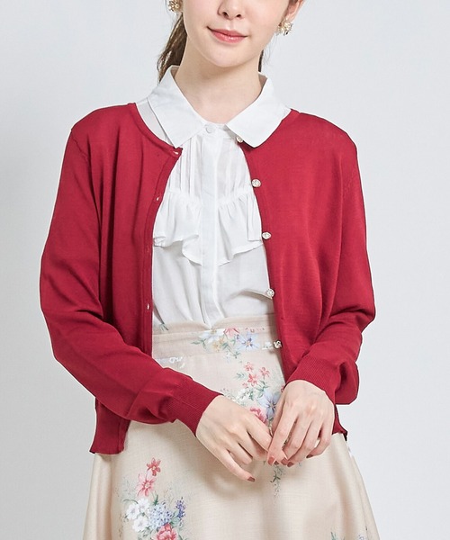 tocco closet(トッコ クローゼット)の「パール釦UVカット加工カーディガン(カーディガン/ボレロ・レディース・ボルドー/ブラック/オフホワイト・M)」の8枚目の写真